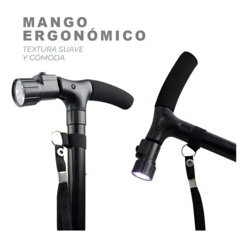 Bastón Ortopédico Plegable Con Lámpara De Luz Led Ajustable Color Negro