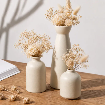 Floreros Jarron Cerámica Decorativos Para Mesa Oficina 3pcs Beige