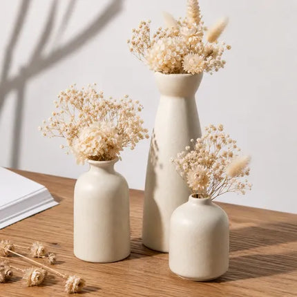 Floreros Jarron Cerámica Decorativos Para Mesa Oficina 3pcs Beige