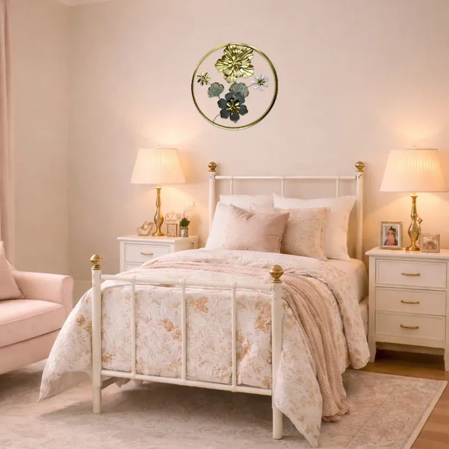Cuadro Decorativo De Pared  Floral Metálico 45 Cm Dorado