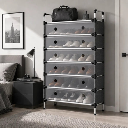 Zapatero Organizador Cerrado De 6 Niveles - 63 X 28 X 128 Cm Negro