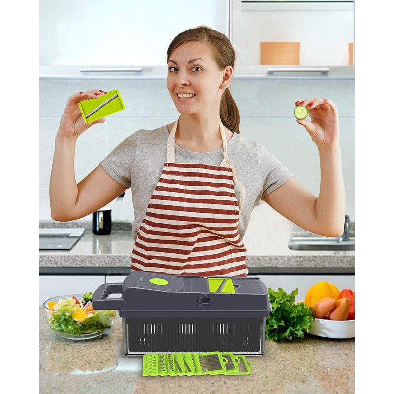 Rallador Picador Cortador Frutas Y Verduras Multiuso 14 En 1