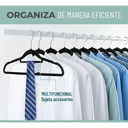 Colgadores De Ropa Set 30u Terciopelo Antideslizante Negro