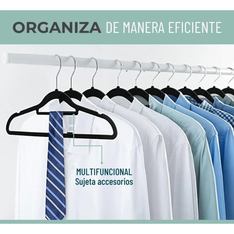 Colgadores De Ropa Set 30u Terciopelo Antideslizante Negro