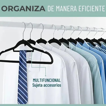 Colgadores De Ropa Set 30u Terciopelo Antideslizante Negro