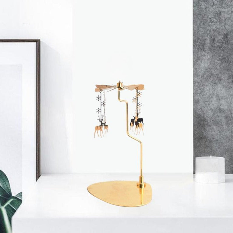 Porta Vela Decorativo Giratorio Con Carrusel Metalico Dorado