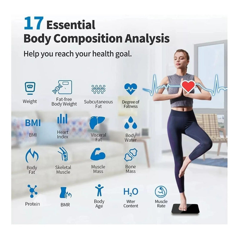 Balanza Baño Digital Bluetooth Inteligente Peso Grasa Imc 18 Negro
