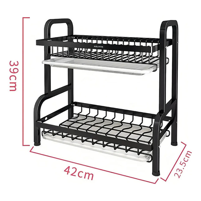 Escurridor Secador De Loza Extraíble 2 Niveles Color Negro Negro
