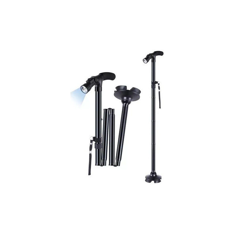 Bastón Ortopédico Plegable Ajustable Con Luz Color Negro Negro