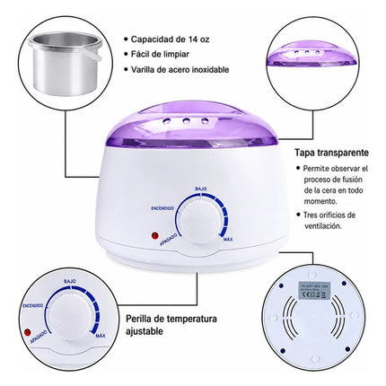 Calentador De Cera Olla Depilatoria + Cera Y Espátulas Blanco