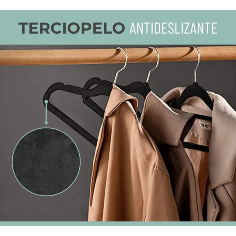 Colgadores De Ropa Set 30u Terciopelo Antideslizante Negro
