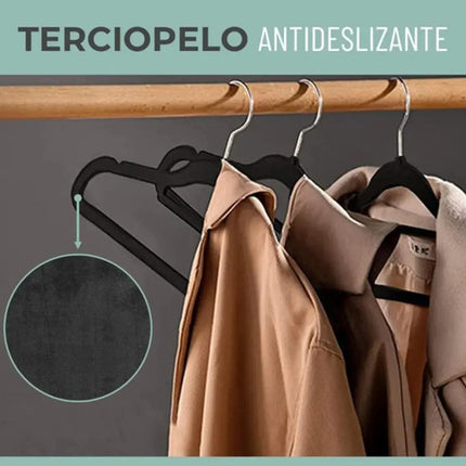 Colgadores De Ropa Set 30u Terciopelo Antideslizante Negro