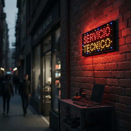 Letrero Led Luminoso 48x25cm Servicio Tecnico Rojo Y Amariilo