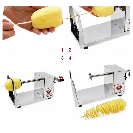 Cortador De Papas Espiral Acero Inoxidable Manual Plateado