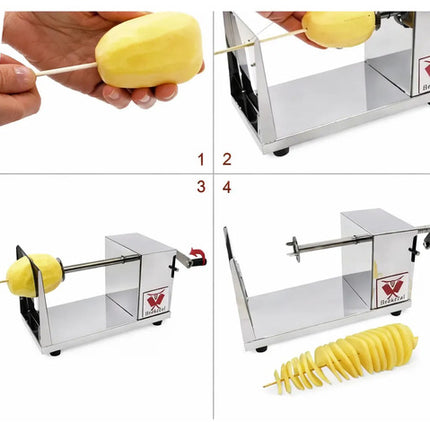 Cortador De Papas Espiral Acero Inoxidable Manual Plateado