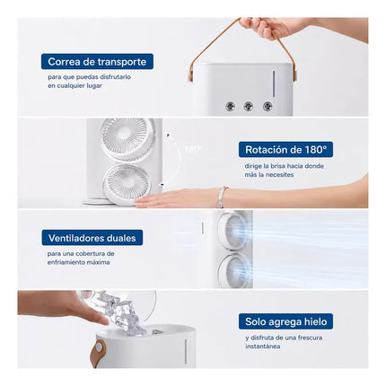 Ventilador De Mesa Doble Cabezal, Control Remoto Y Luz Led 15 Cm Blanco
