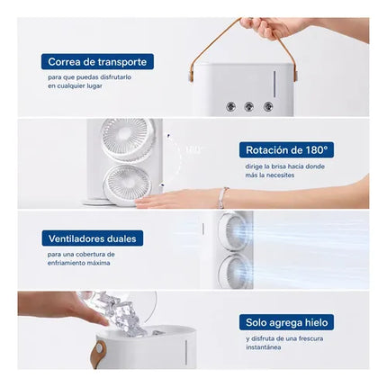 Ventilador De Mesa Doble Cabezal, Control Remoto Y Luz Led 15 Cm Blanco