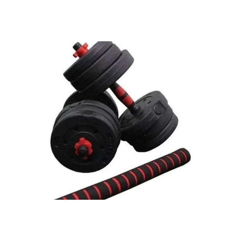 Set De Barra Multifuncional - Mancuerna - Pesas 20 Kg Negro