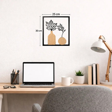 Cuadro Decorativo Floral Metálico Y Mdf, 25 X 30 Cm Negro