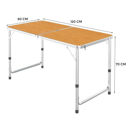 Mesa Plegable Aluminio 120x60cm + 4 Bancas  Marron Oscuro