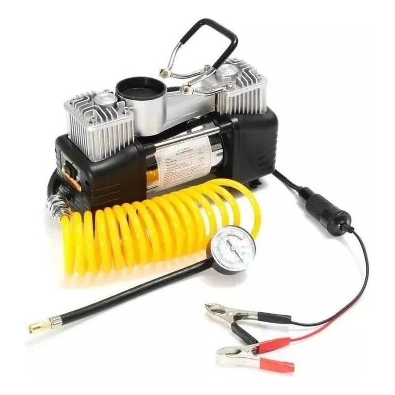 Compresor De Aire Doble Cilindro Inflador Neumaticos Plateado