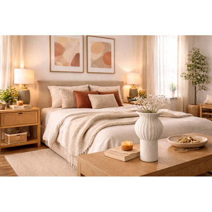 Florero Decorativo De Cerámica Para Mesa Oficina Blanco