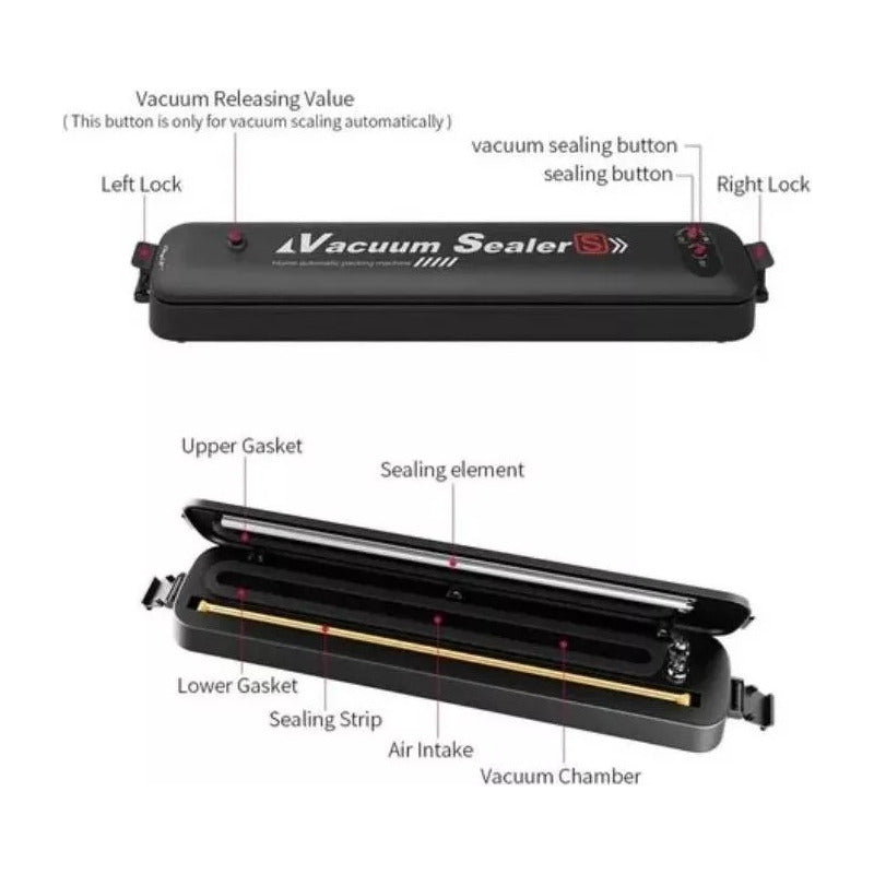 Maquina Selladora Al Vacío Alimentos Sellador + Bolsas Negro
