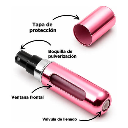 Pack 6 Atomizadores Recargables Para Perfume + 6 Estuches Rosa