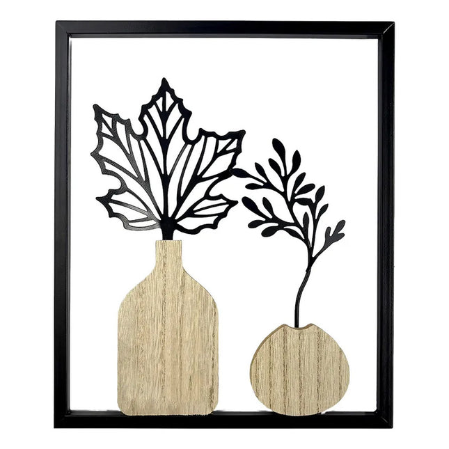 Cuadro Decorativo Floral Metálico Y Mdf, 25 X 30 Cm Negro