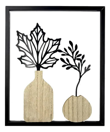 Cuadro Decorativo Floral Metálico Y Mdf, 25 X 30 Cm Negro