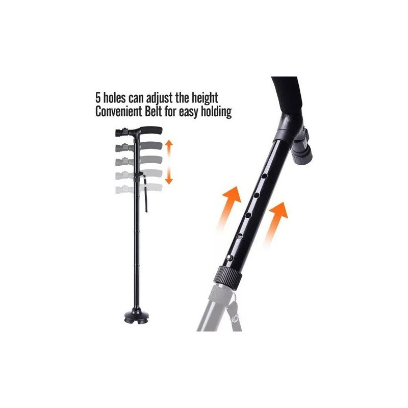 Bastón Ortopédico Plegable Ajustable Con Luz Color Negro Negro