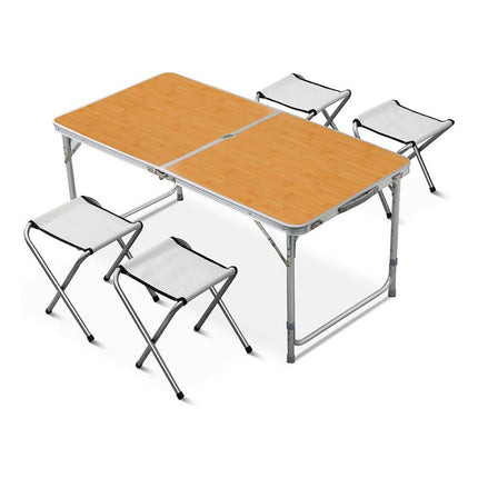 Mesa Plegable Aluminio 120x60cm + 4 Bancas  Marron Oscuro