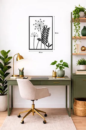 Cuadro Decorativo De Pared Diseño Plantas 40x58cm Negro