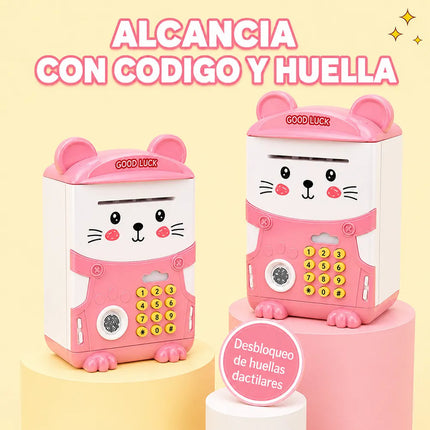 Alcancía Gato Ahorro Automática Contraseña Huella Y Sonido Gato Rosa