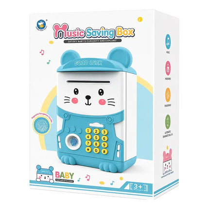 Alcancía Gato Ahorro Automática Contraseña Huella Y Sonido Gato Celeste