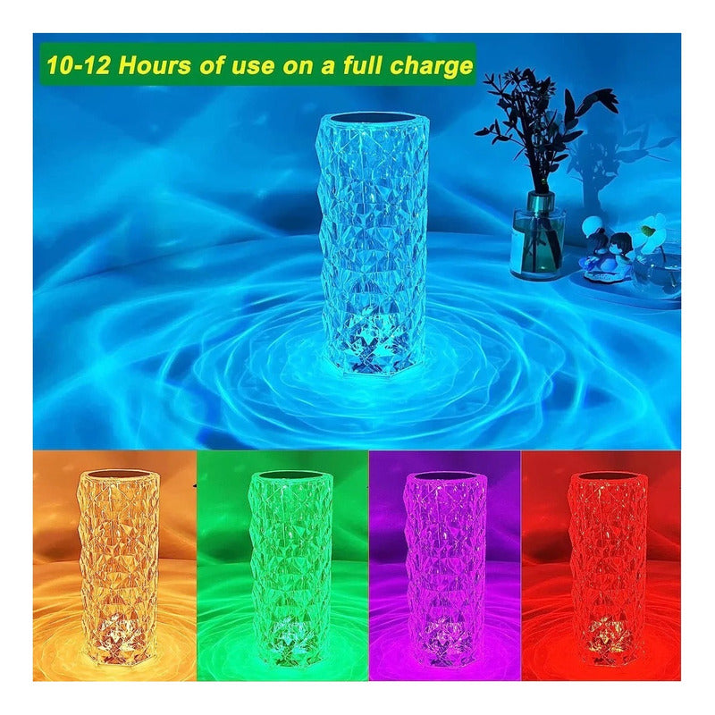 Lámpara De Mesa De Cristal Control Táctil 16 Colores Transparente Transparente