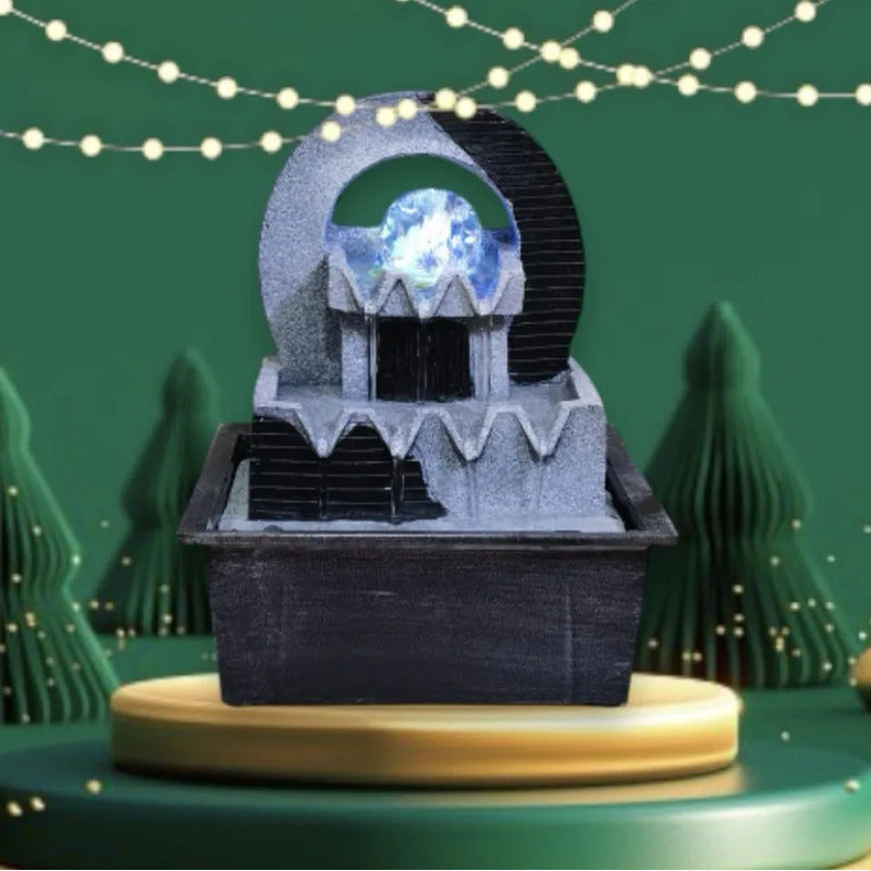 Fuente De Agua Decorativa Cascada Con Luz Led Pileta Gris Oscuro