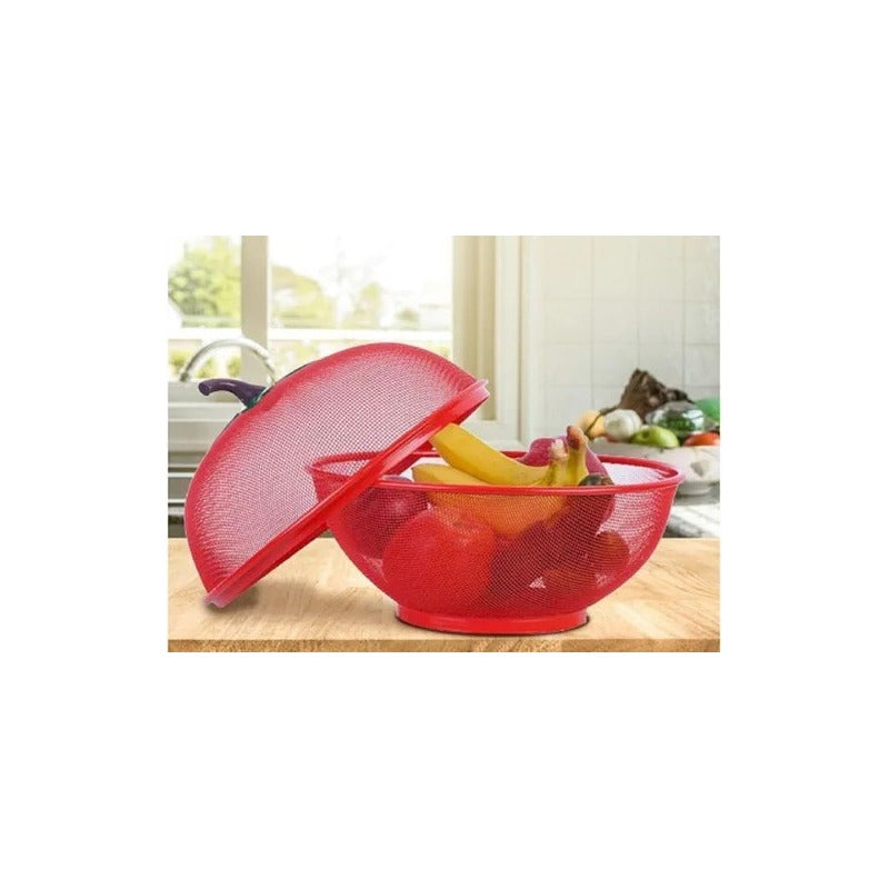 Canasto Frutero Con Tapa 32 Cm Plegable Y Con Asa Plástica Rojo