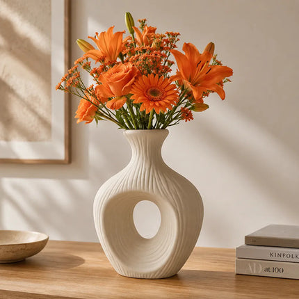 Florero Jarrón Cerámica Decorativos Para Mesa Beige