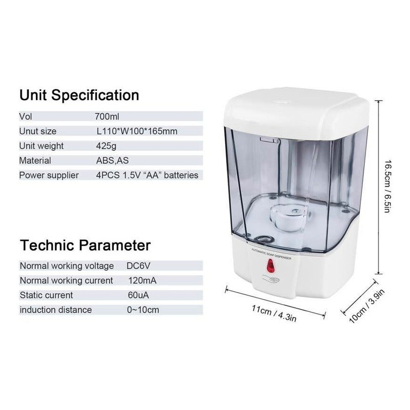 Dispensador Automático Con Sensor Jabón O Alcohol Gel 700ml