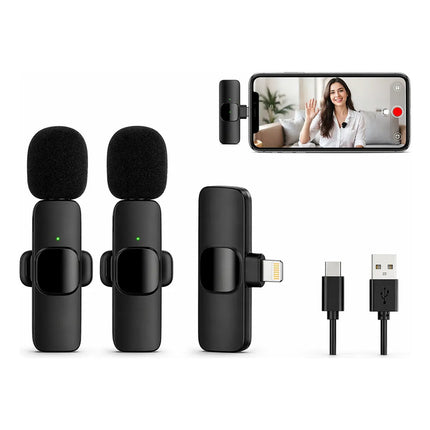 Micrófono Lavalier Inalámbrico Doble Mini Conexión A Celular Negro