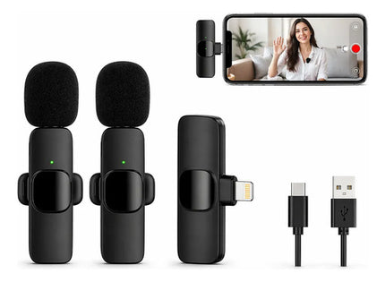 Micrófono Lavalier Inalámbrico Doble Mini Conexión A Celular Negro