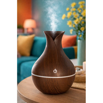 Humidificador Difusor Jarrón Aromatizante Con Luz Led Usb Marrón