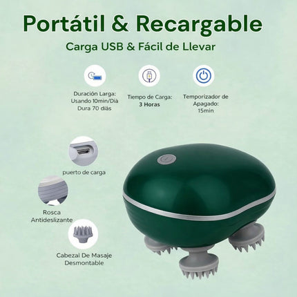 Masajeador Eléctrico Recargable Verde Para Cabeza Y Cuerpo Verde