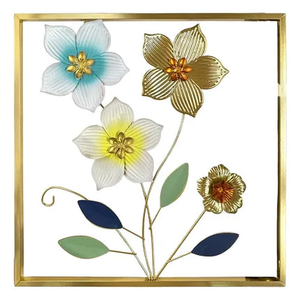 Cuadro Decorativo 45x45cm Pared De Flores Con Marco Metálico Negro