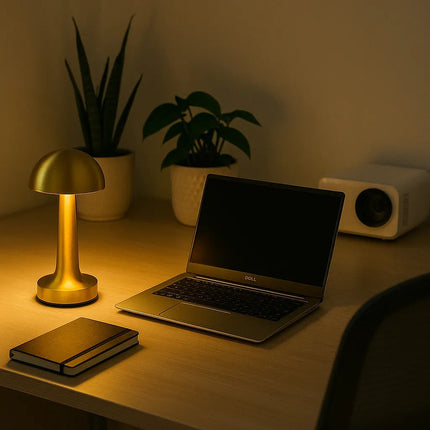 Lámpara Velador Led Luz De Mesa Iluminación Tactil Honguito Dorado Oscuro Oro