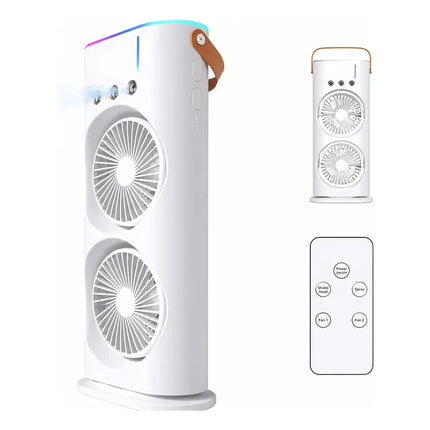 Ventilador De Mesa Doble Cabezal, Control Remoto Y Luz Led 15 Cm Blanco