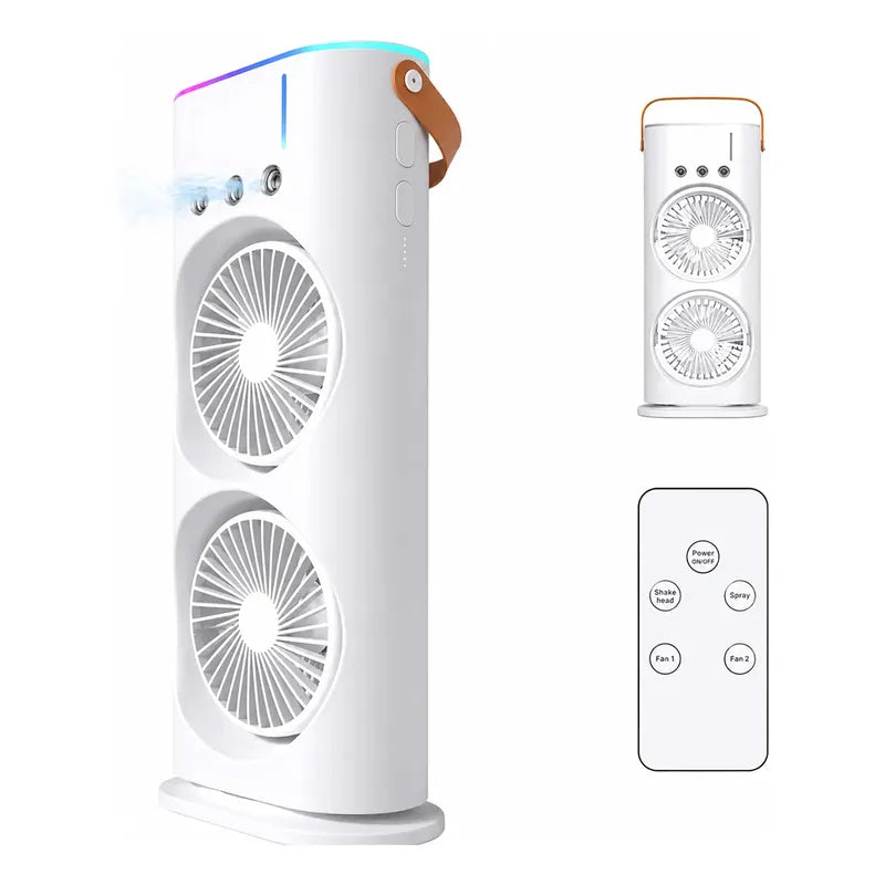 Ventilador De Mesa Doble Cabezal, Control Remoto Y Luz Led 15 Cm Blanco