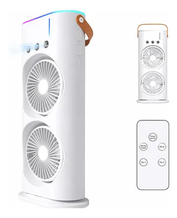 Ventilador De Mesa Doble Cabezal, Control Remoto Y Luz Led 15 Cm Blanco
