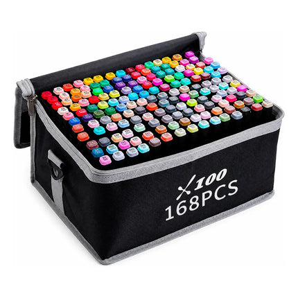 Set 168 Marcadores Doble Punta Con Estuche Profesional Negro